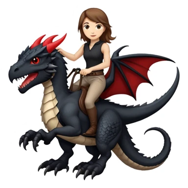 Me, a white female with brown hair, riding a black wyvern with a tiny bit of red that has only two back legs to your work sticker