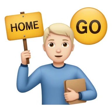 A white person holding a sign that says go home sticker
