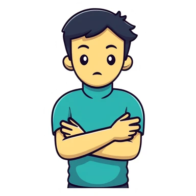 A person crossing arms holding neck choking sticker