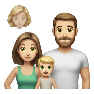 white family dad, short brown hair brown eyes, mum long brown hair brown eyes, toddler blonde hair blue eyes, baby Brown hair green eyes sticker