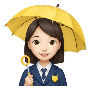 A koean girl wear school uniforms hold yellow umbrella sticker
