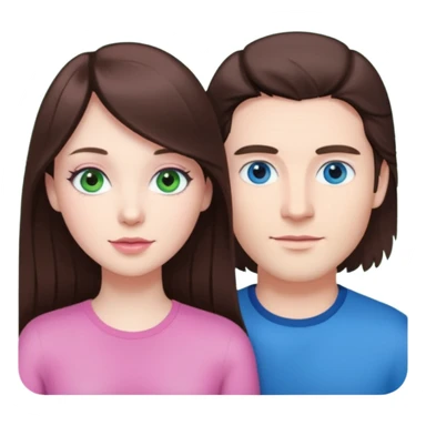 pink polaroid photo of a couple thats white with long brunette hair blue eyes and a white guy with short brunette hair and green eyes sticker