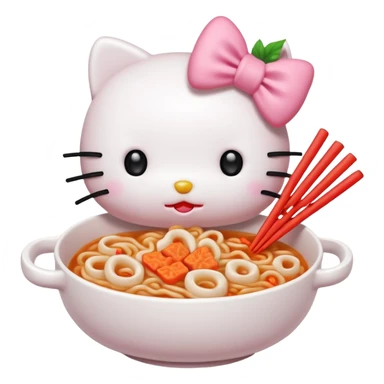 Hello Kitty eating kimchi udon noodles sticker