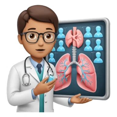 A 3D cartoon doctor examining a lung X-ray on a lightboard, medical room background, Memoji-style realism. sticker
