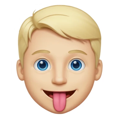 a smiley face of a man with tongue out just a little bit, blue eyes and blonde hair sticker