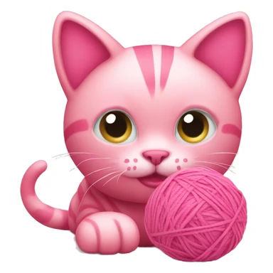 Pink cat playing with pink yarn ball sticker