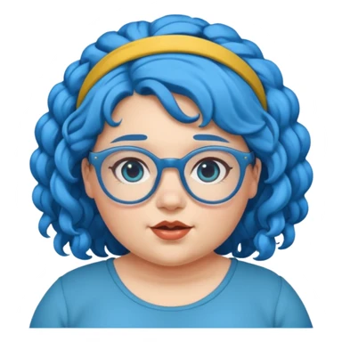 curly fat girl with blue hair and glassess and headband sticker