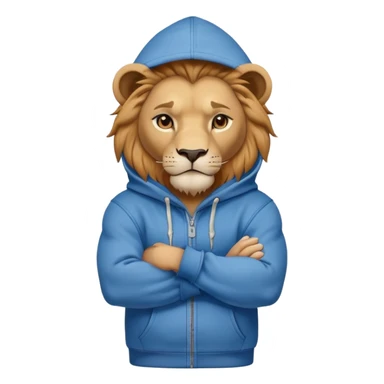 determined anthropomorphised lion in a hoodie and jeans with arms folded, confident stance sticker