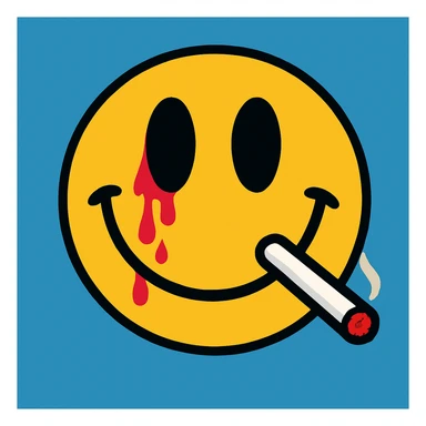 smiley face with blood and a cigarette sticker