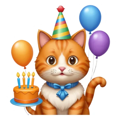 has al gatito tom de la caricaturacon globos, un cono de fiesta y un pastel sticker