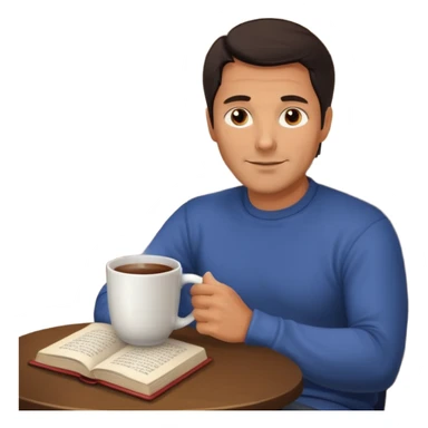 Handsome 45 year old man with dark hair sitting by a fireplace with a hot drink and a book. sticker