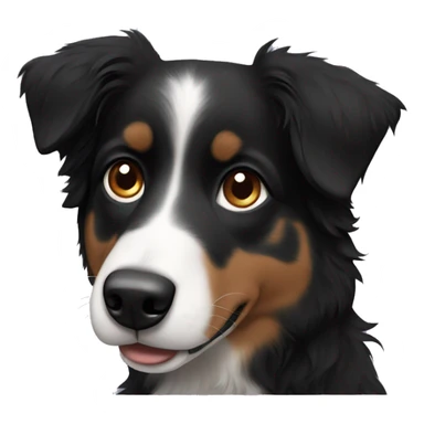 Small black australian shepherd dog with black nose sticker