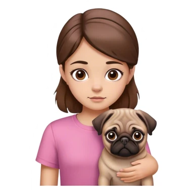 Young Girl with pink shirt brown hair and brown eyes and brown pug sticker