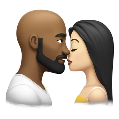 White brunette kissing muscular black bald man with beard sticker