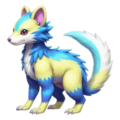 Colorfull translucent luminescent neon-glowing Trico-Sergal-Furret-Ferret-Wolverine-Vernid-furry-fursona-fusion-Fakemon-animal-hybrid-creature, full body sticker