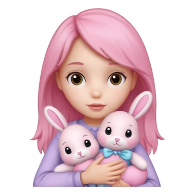 a girl with a pink bunny doll sticker