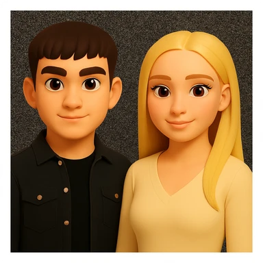 Make the people in the image stand slightly farther apart from each other, preserving the original style and background. sticker