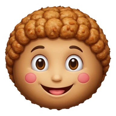 Una polpetta di carne con i capelli ricci scuri e una faccia sorridente  sticker