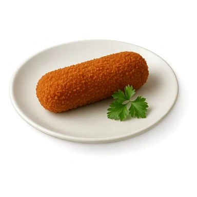 realistic kroket on a white plate, with parsley garnish sticker