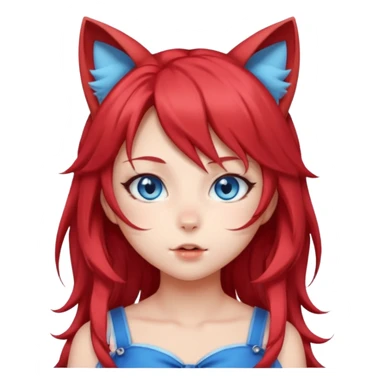 very cute anime cat-girl with cat ears, red blowing hair sticker