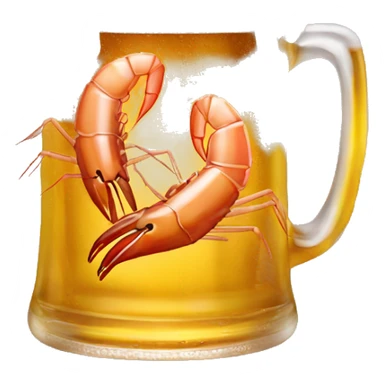 a mug of beer with a plate of shrimp sticker