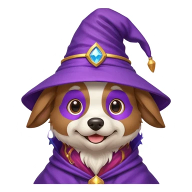 smiling wizard dog with a purple wizard hat sticker