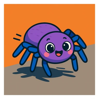 cute spider on an orange-gray background, animated style with shadow and motion effect sticker