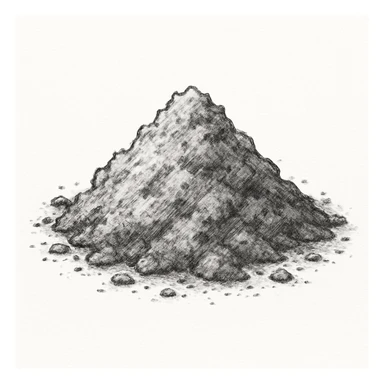 Сгенерируй кучку пепла серого, в чуть рисованном стиле на  белом фоне. Кучка должна смотреться ярко, объемно sticker