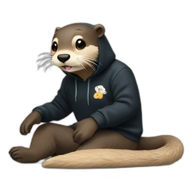otter in black adidas hoodie playing with a yorkshire sticker