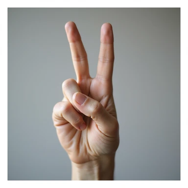 photorealistic hand showing the ASL R sign, index and middle fingers crossed, palm out, lifelike details and lighting sticker