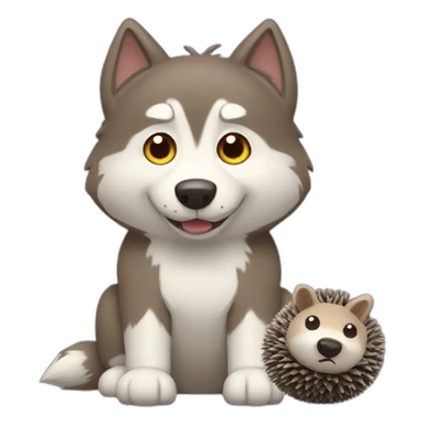 Brown husky with small gray hedgehog toy sticker