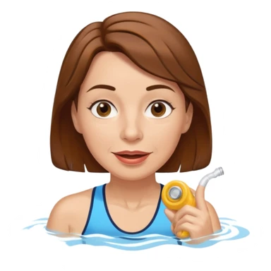 a femela swimming coach with shoulder lengt brown hair and a friendly face - a little older early 50s but some wrinkels into the face sticker