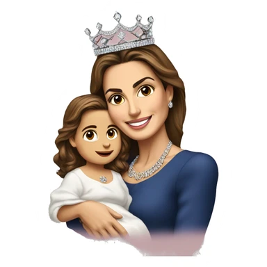Queen rania of Jordan holding a baby girl and wearing diamond crown  sticker