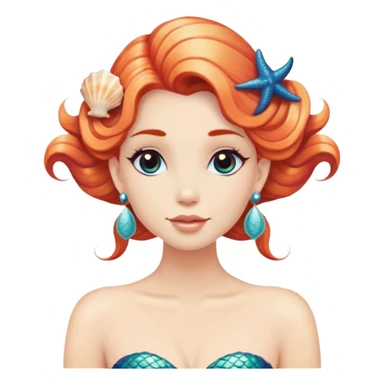 mermaid with seashells in hair, starfish earrings sticker