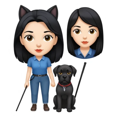 Woman with long black hair holding a black Cane Corso dog with cropped ears sticker