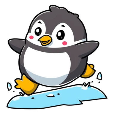 Chubby penguin slipping on ice with flippers flailing sticker