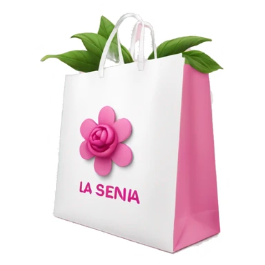 White shopping bag with pink text that says La Sienna in pink with one pink flower  sticker
