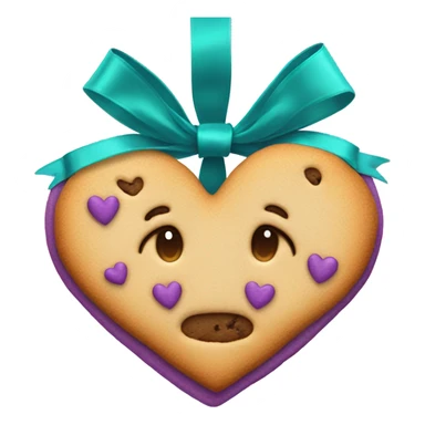 Cookie heart with teal purple ribbon loop sticker