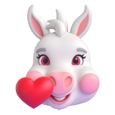 white donkey face with heart-shaped eyes, clear and expressive sticker