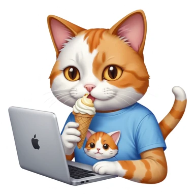 cat eating ice cream with a reddit shirt on and on a computer  sticker