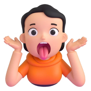 person clutching stomach, eyes wide, tongue out, showing extreme hunger sticker