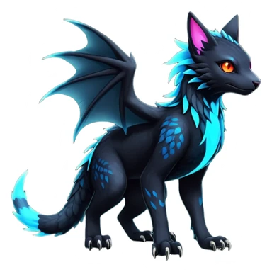Black Dark Exotic Beaked Feathery Nocturnal Neon-glowing Abyssal Nightly Abyss-Cat-Gryphon-Salandit-Nargacuga-Silvally-Vernid-Sergal-Fakémon-Hybrid-Creature (full body) sticker