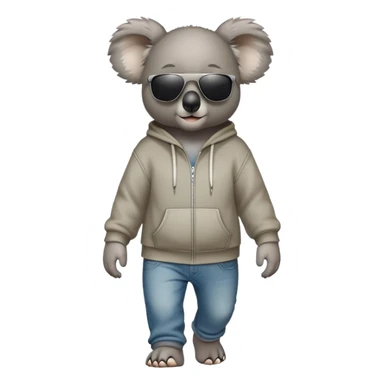 anthropomorphised koala full body wearing a hoodie and jeans dark sunglasses walking sticker