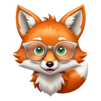 A surprised fox with sparkling fur, a glowing tail, a silver star on its forehead, and round glasses, with wide open mouth and eyes, looking shocked or scared sticker