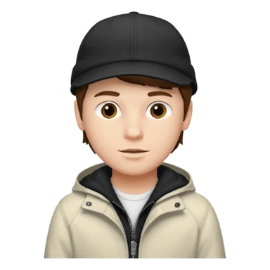 Créame a un chico blanco con gorra negra con el pelo castaño y qué tenga una chaqueta blanca sticker