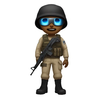 White male, call of duty mask, tan tactical gear, tan pants, combat boots, black beanie, blue eyes sticker