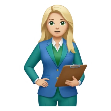 Full Body white plus size female basketball head coach coaching using a clipboard with long blonde hair in a blue and green suit sticker