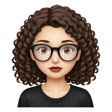I want to describe me. I am a girl with brown hair amd curly hair. I have brown eyes and black glasses and long lashes with mascara. My lips are medium and my nose as well. I wear a white T-shirt. I am white skin with long curly hair. I want longa lashes with loong curly hair sticker