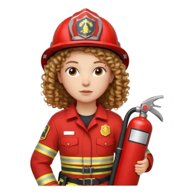 Firefighter girl curly hair with red uniform fire extinguisher sticker