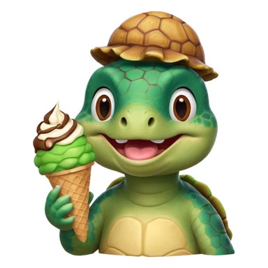 cute turtle portrait, head and shoulders only, licking an ice cream cone, funny happy expression, 3D cartoon, mobile game icon style, clean background, no text, no watermark
 sticker